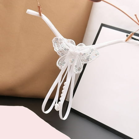 FUNUONY Big Sale!! Women s Lace Panties Hollow Mesh Underwear 2025 Trendy Women Embroidered Butterfly Beads Massage Th*Ong Open Range Sequins Underpants White One Size