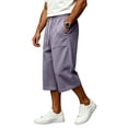 thumbnail image 5 of Men's Baggy Lounge Capri Pants Cotton Long Below Knee Stretchable Sweat Shorts Athletic Casual Straight Wide Legs Pants with Pockets Purple L, 5 of 9