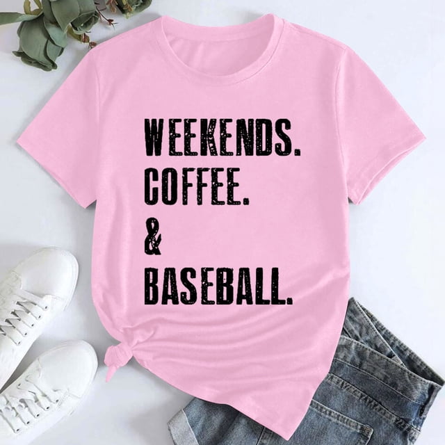 Séductiva T-Shirt à Manches Courtes pour Femmes 50 % de Réduction Liquidation Week-End Café Baseball Imprimé T-Shirt Coton Col Rond Manches Courtes Décontracté