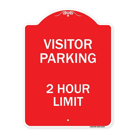 SignMission A-DES-RW-1824-22729 18 x 24 in. Designer Series Sign - Visitor Parking Sign Visitor Parking 2 Hour Limit, Red & White