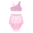 thumbnail image 3 of CHICTRY Kids Girls Tutu Dancewear Shiny Sequins Crop Top with Skirt Dance Outfit Pink 6, 3 of 5
