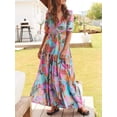thumbnail image 2 of SUNSIOM Femmes Imprimé Floral Robe Longue Demi-Manches V-Cou Fente Ourlet Fluide une Ligne Robe pour l'Été, 2 of 6