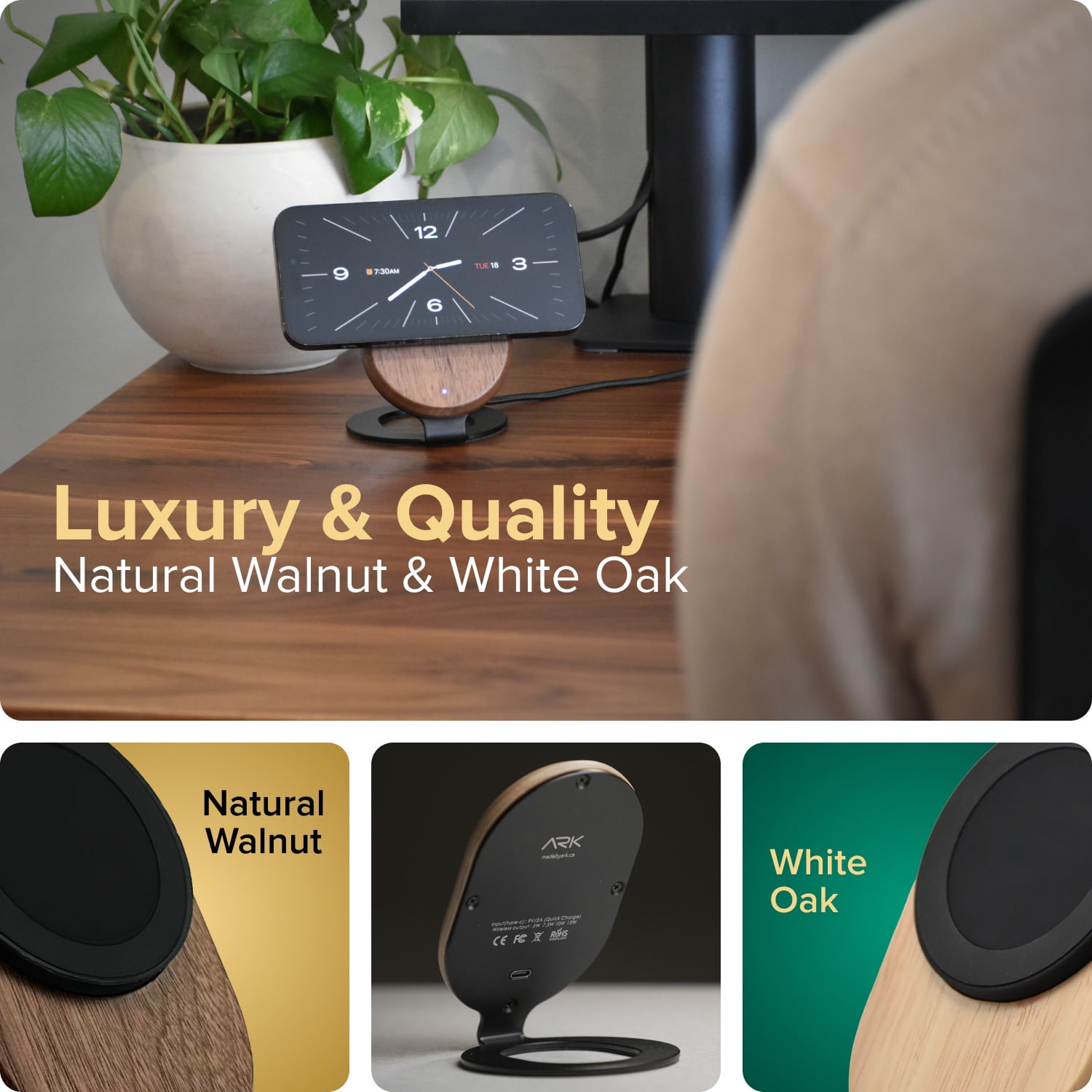 Nuvik Wood Wireless Phone Charger iPhone 12 + Magsafe Magnetic Charging Station