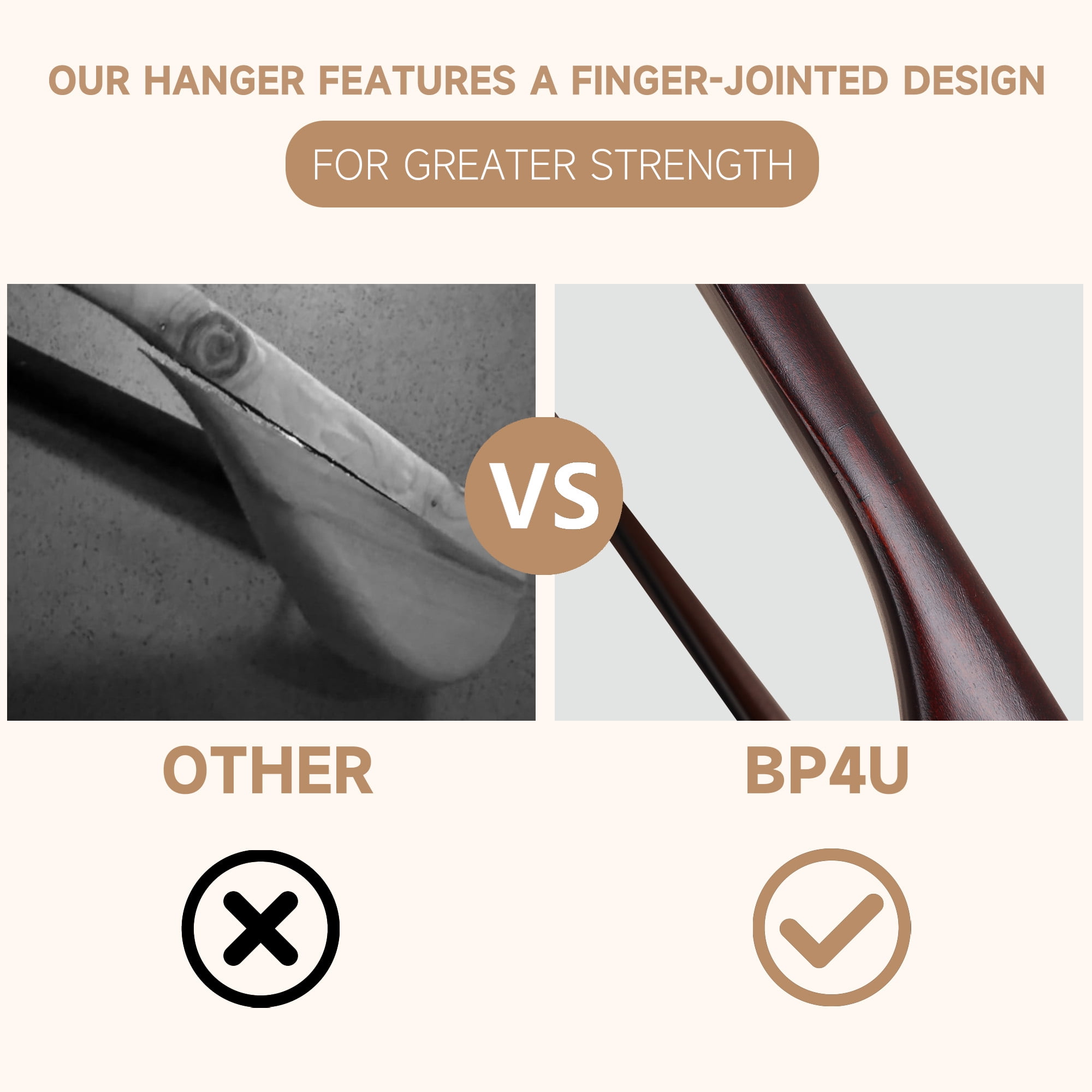 BP4U 2-Pack Premium Wide Shoulder Wooden Suit Hangers, Heavy-Duty Non-Slip Solid Wood Coat Hangers with Locking Bar for Suits & Coats(Dark Cherry)