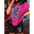 thumbnail image 4 of Conjunto de dos piezas con estampado de dibujos animados, camiseta de manga corta con cuello redondo y pantalones cortos, conjunto casual de verano de 2 piezas, ropa de mujer, 4 of 4