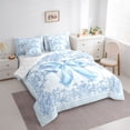 thumbnail image 3 of Feelyou Princess Bow-tie Blue Bedding Comforter Set 7 Pieces, Vintage Boho Damask Floral Full Bedding Set, Fairy Tale Bowknot Reversible Fitted Sheet Flat Sheet, Luxury Bedroom Decor, 3 of 8