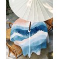 thumbnail image 3 of Orange Navy Blue Ombre Outdoor Tablecloth with Umbrella Hole, Abstract Beach Waves Gradient Spillproof Waterproof Outdoor Table Cover, Patio Tablecloths for Party/Garden/Picnic, Round 54 inch, 3 of 9
