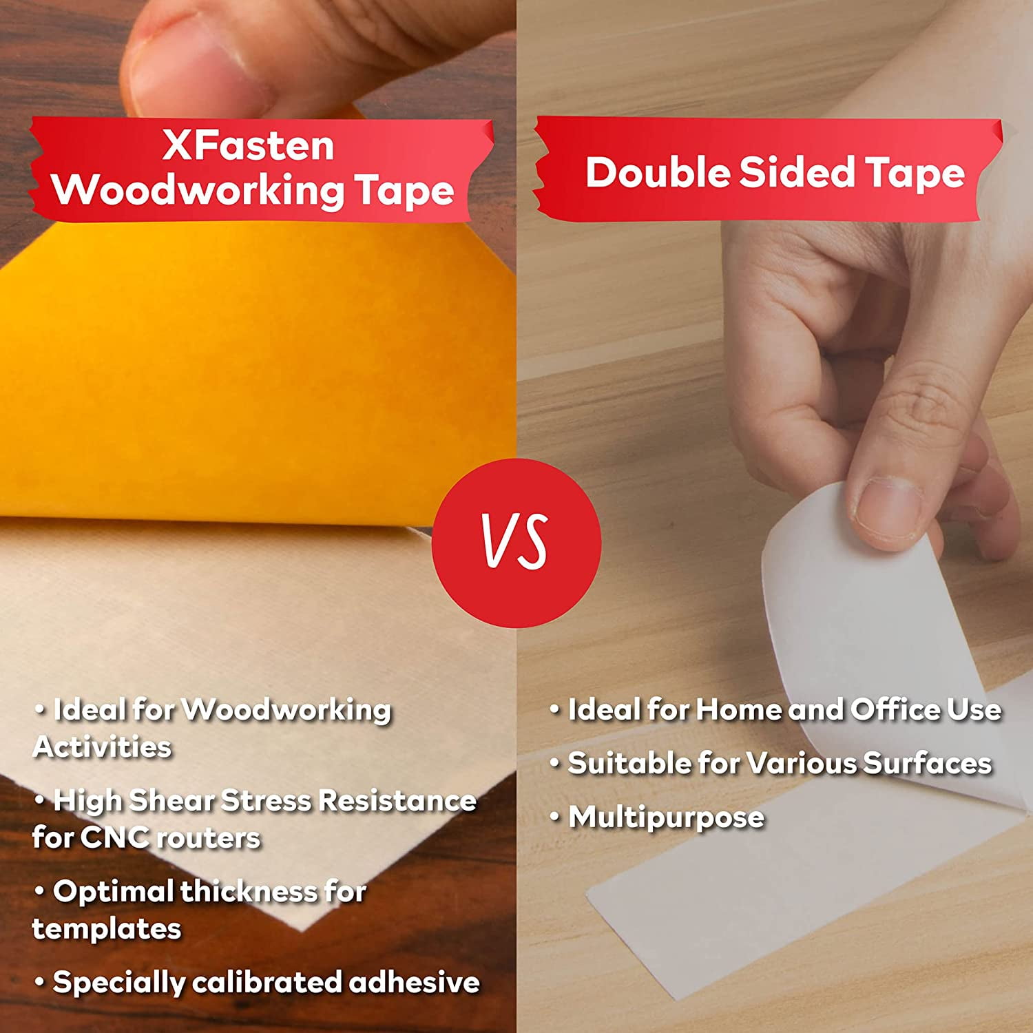 XFasten Double Sided Woodworking Tape w/ Yellow Backing 2.5 x 30 yd