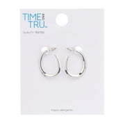 الوقت و Tru Adult Women Silver Tone Post Metal Hoop Earring