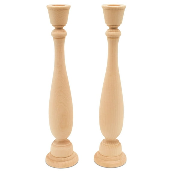 Classic Wooden Candlestick 11 inch Tall with 7/8 inch Hole, Pack of 10 Unfinished Wood Candle Holder to Craft, Paint or Decorate, by Woodpeckers