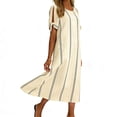 thumbnail image 4 of Ovbmpzd Womens&nbsp;Dresses&nbsp;Summer Striped Khaki Loose Fitting Smocked Crew Neck Shift Tea-Length Womens&nbsp;Dresses,M, 4 of 6