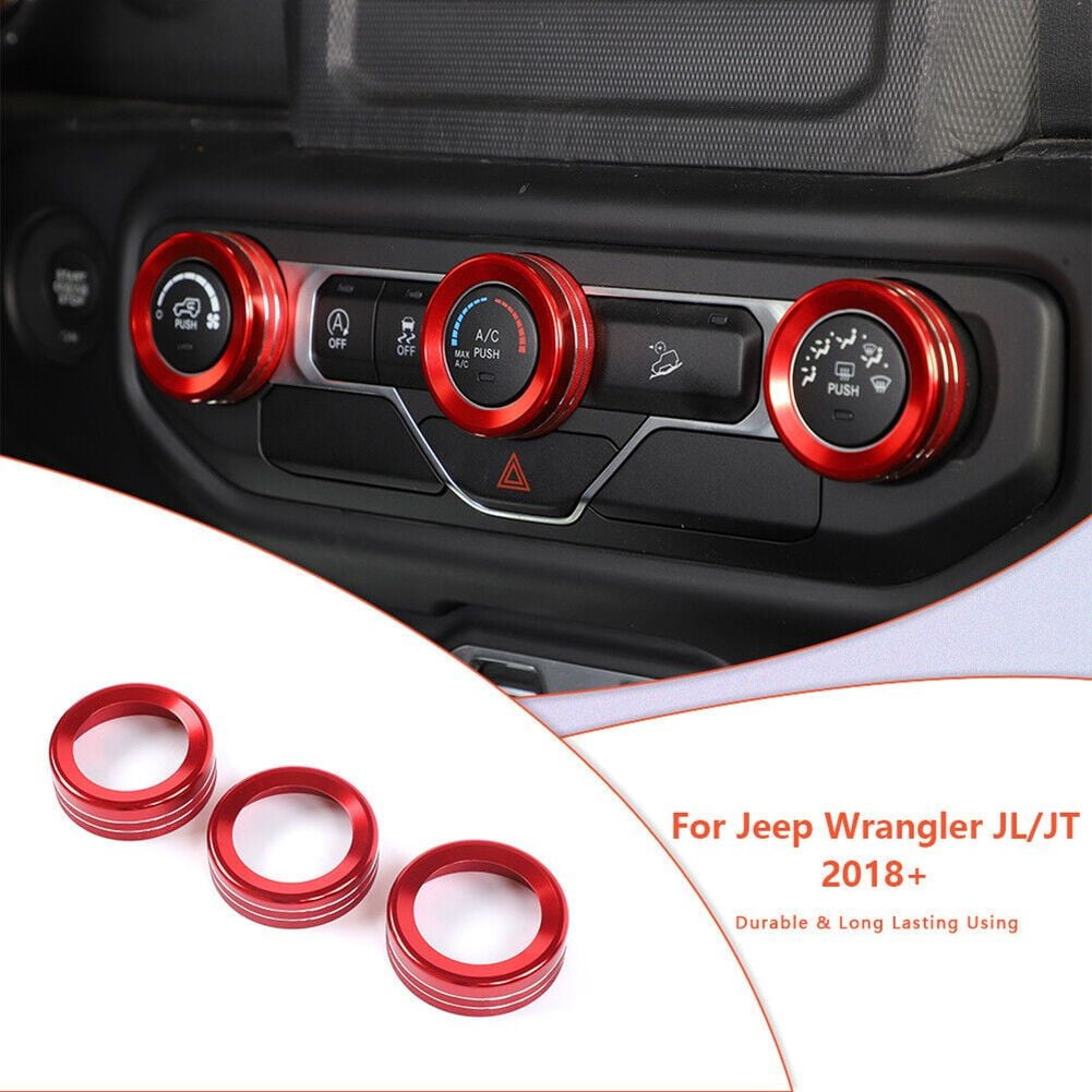GYZEE Car Air Conditioner Switch Knob Cover Trim Ring for Jeep Wrangler Jl  Jt 2018+Red 
