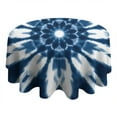 thumbnail image 4 of Blue Tie Dye Flower Mandala Pattern Round Tablecloth 60"x60",Wrinkle Wipeable Table Cloth for Kitchen Dining Room Picnic Patio Party, 4 of 6