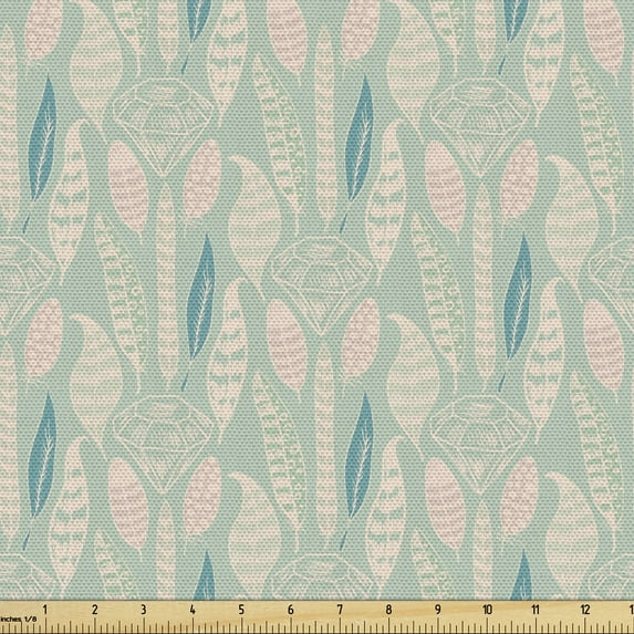 Feather Fabric by the Yard, Continuous Romantic Diamond Leaves in Pastel Tones Illustration, Decorative Upholstery Fabric for Sofas and Home Accents, Almond Green Eggshell by Ambesonne