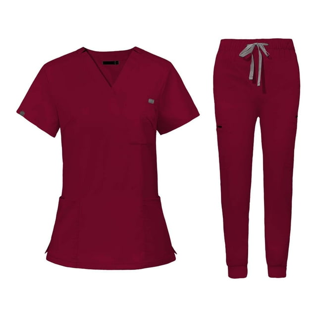 Conjunto de uniformes de enfermería con bolsillos, Tops con cuello en V, pantalones para correr, traje femenino, ropa de trabajo, trajes de trabajo de , metro, Rojo Fernando Uniforme de enfermera
