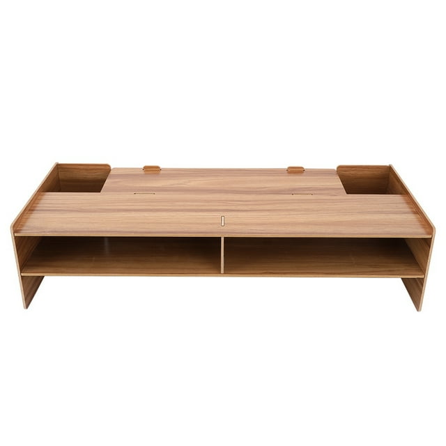 Soporte para monitor de computadora de escritorio, estante para portátil, soporte de mesa, soporte de almacenamiento (madera de cerezo)