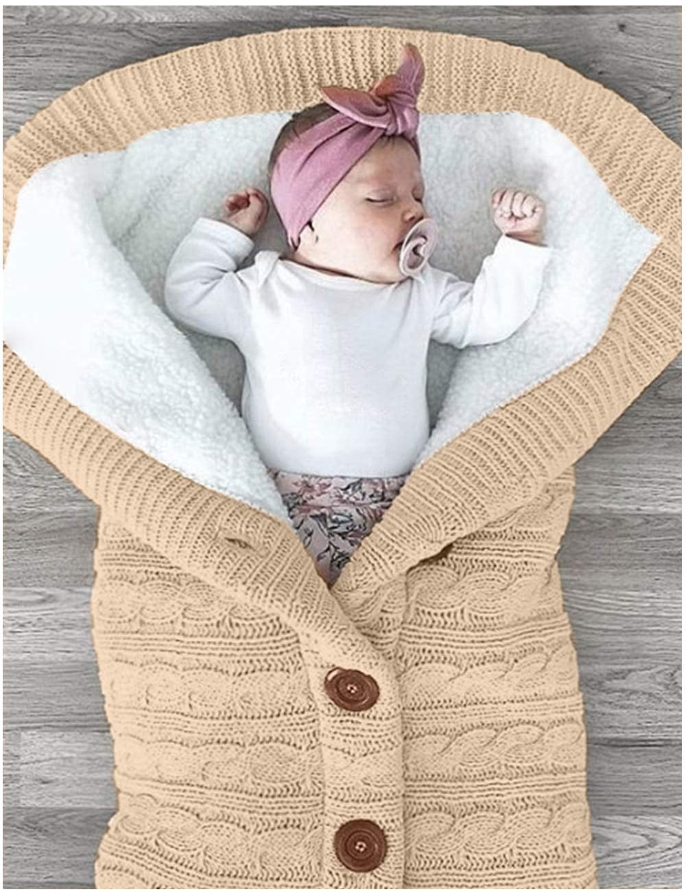 Newborn Baby Swaddle Blanket Knit Sleeping Bag Receiving Blankets,Toddler Baby Soft Thick Warm Crib Stroller Wrap for Unisex Boys Girls Stitching Color Grey, with Velvet