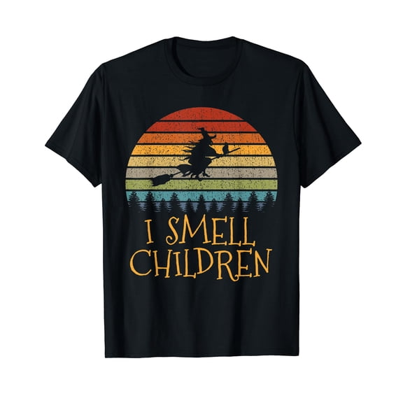 I Smell Children Funny Witch Halloween Vintage costume Black T-Shirt Casual Cotton Tee