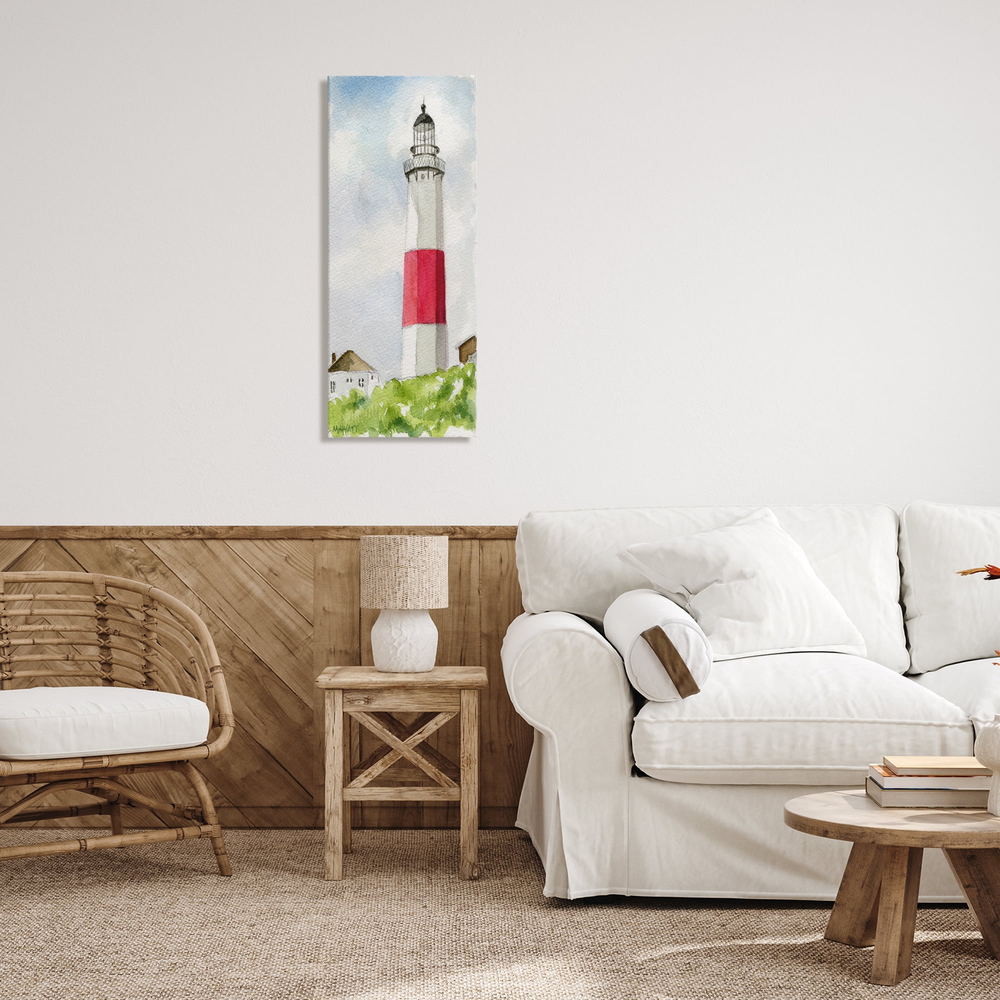 Stupell Industries Montauk Lighthouse View Nautical & Beach Painting Wrapped Canvas Art Print Wall Art, 17 x 40