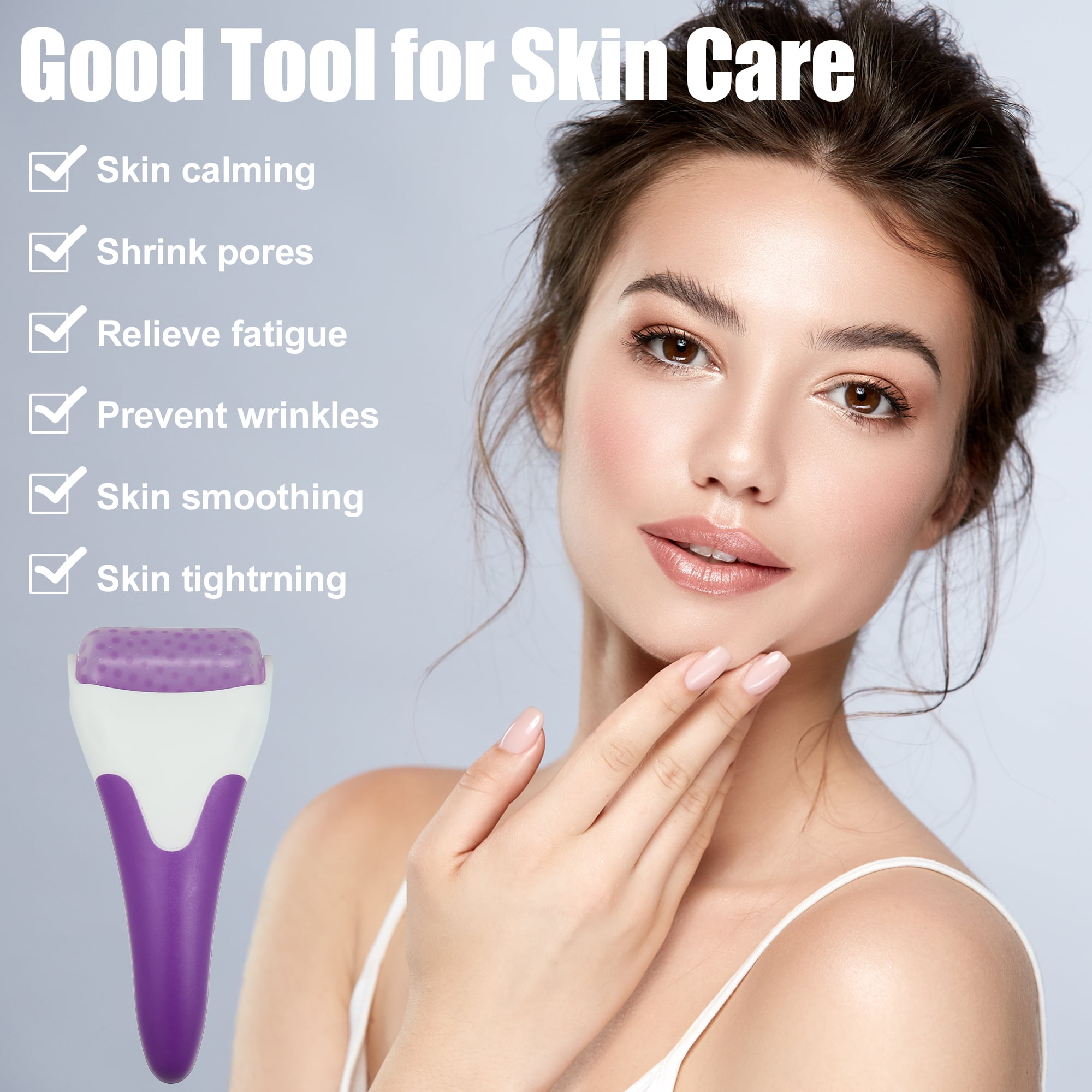 Unique Bargains 2 Pcs Ice Face Massager Facial Roller Pink Purple