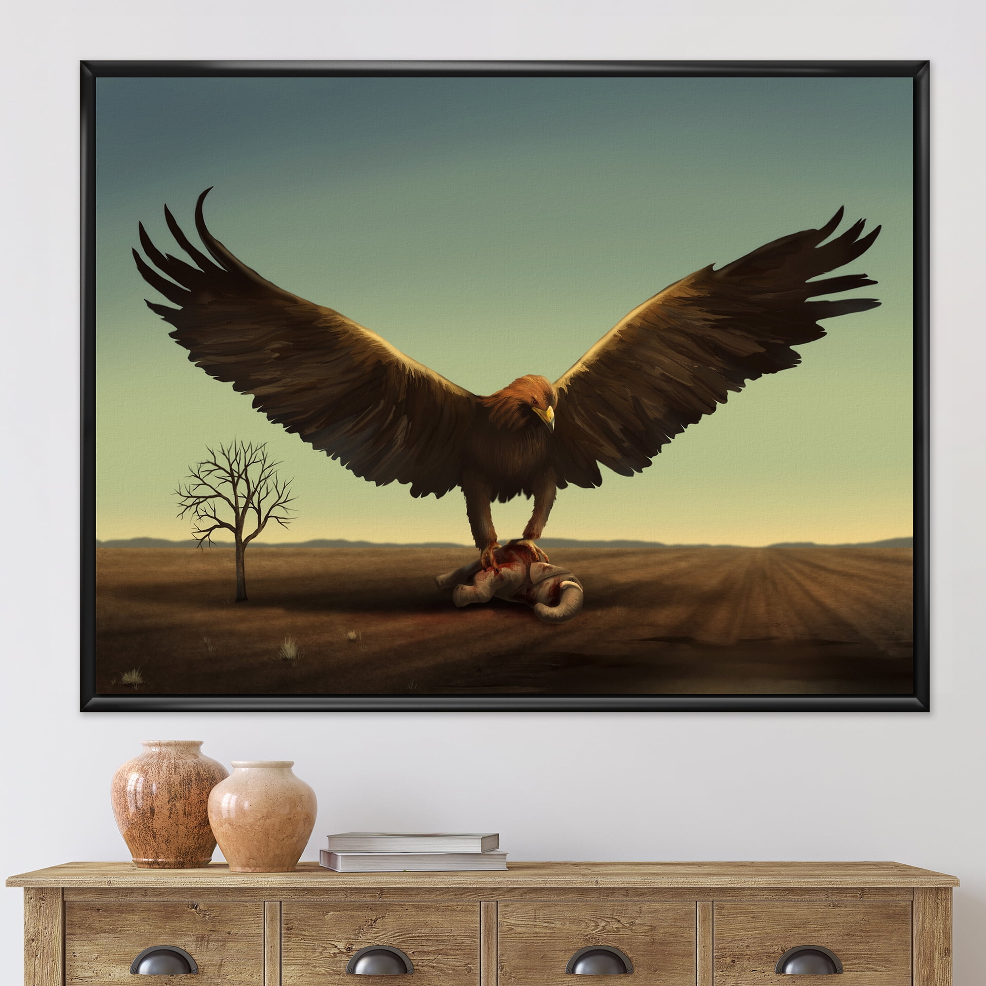 Designart 'Open Wings Roc Bird in Wild' Farmhouse Framed Canvas Wall Art Print