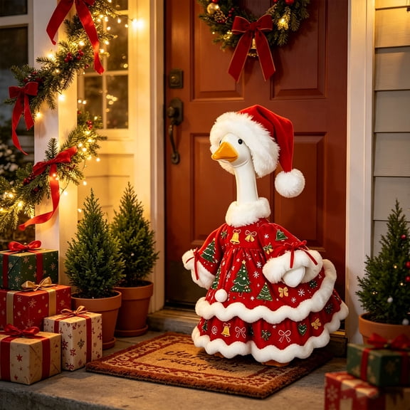 Aurorax Christmas Goose Clothes for Cement Goose Porch Goose 23"/17",Porch Goose Outfit 19 inch,Red Holiday Porch Goose Clothing Accessories for Garden Lawn Yard