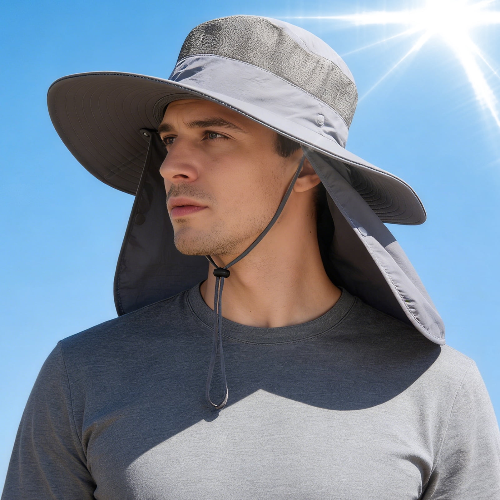 Bocaoying 4 Pack Summer Sun Hat for Men and Women, UPF 50+ Outdoor Fishing Hat with Detachable Face Mask & Neck Cover, Breathable Windproof Wide Brim Bucket Hat for Hiking Cycling Camping