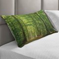 thumbnail image 2 of Woodland Quilted Pillowcover, Deciduous Forest Trees in Summertime Foliage Sun Rays Romantic Holidays Scenic Image, Standard King Size Accent Pillow Cover for Bedroom, 36" x 20", Green, by Ambesonne, 2 of 2