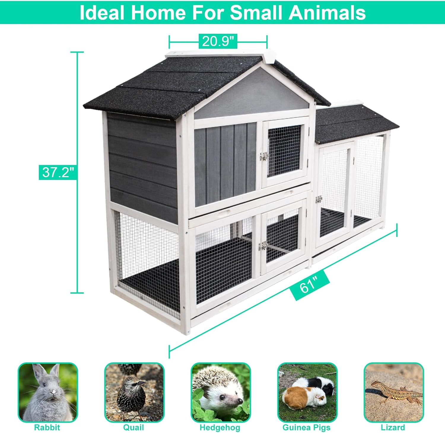 SZHLUX Upgraded 61''L Deluxe Multi-Level Rabbit Hutch with Pull Out Tray, Ramp, Lockable Doors,Wooden Small Animal House,Outdoor or Indoor,Gray+White (Gray+White)