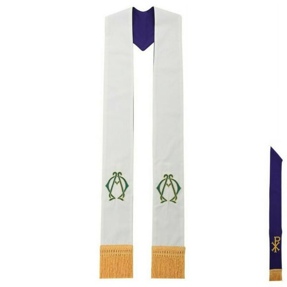1pc Priest Reversible White/Purple Stole with PX Embroidery Clergy Stole