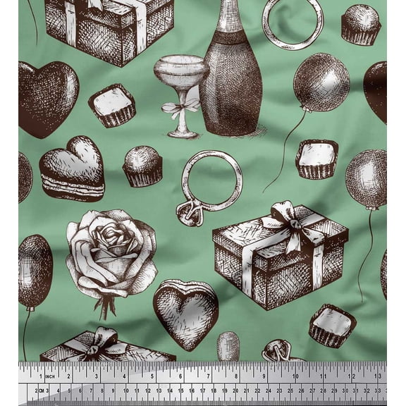 Soimoi Cotton Voile Fabric Gift Box,Cupcake & Wine Bottle Party Decor Fabric Printed Yard 56 Inch Wide