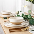 thumbnail image 5 of AmorArc Ceramic Dinnerware Sets for 6, 18 Pieces Handpainted Plates and Bowls Set with Rustic Terracotta Underside, Scratch Resistant Stoneware Dishes Set, Dishwasher & Microwave Safe,Light Beige, 5 of 9