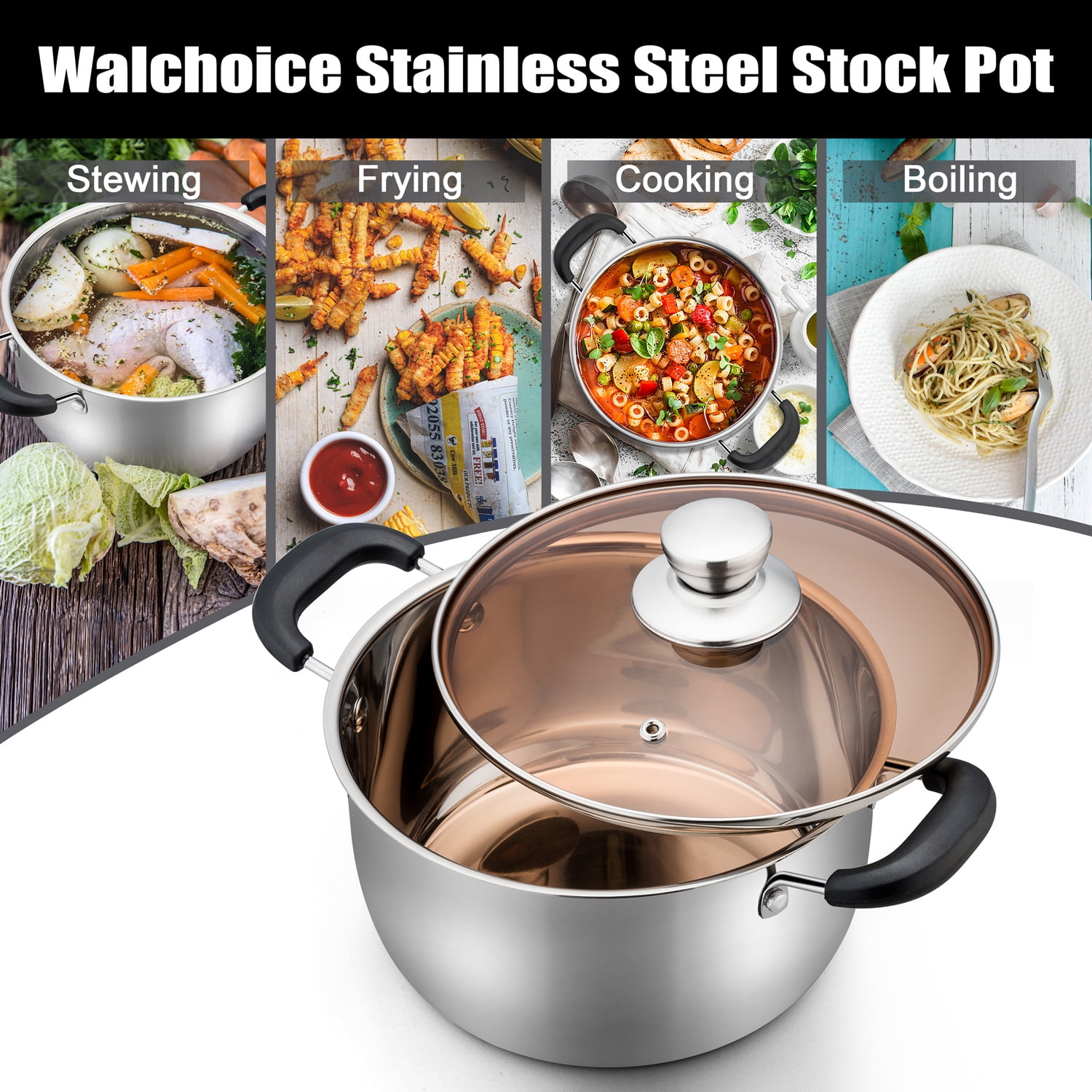 AOSION 6 Quart Stainless Steel Stockpot, All-In-One 6QT Stock Pot, Soup  Pasta Pot with Lid, Cooking Pot, Induction Pot, Sauce Pot Compatible with  All