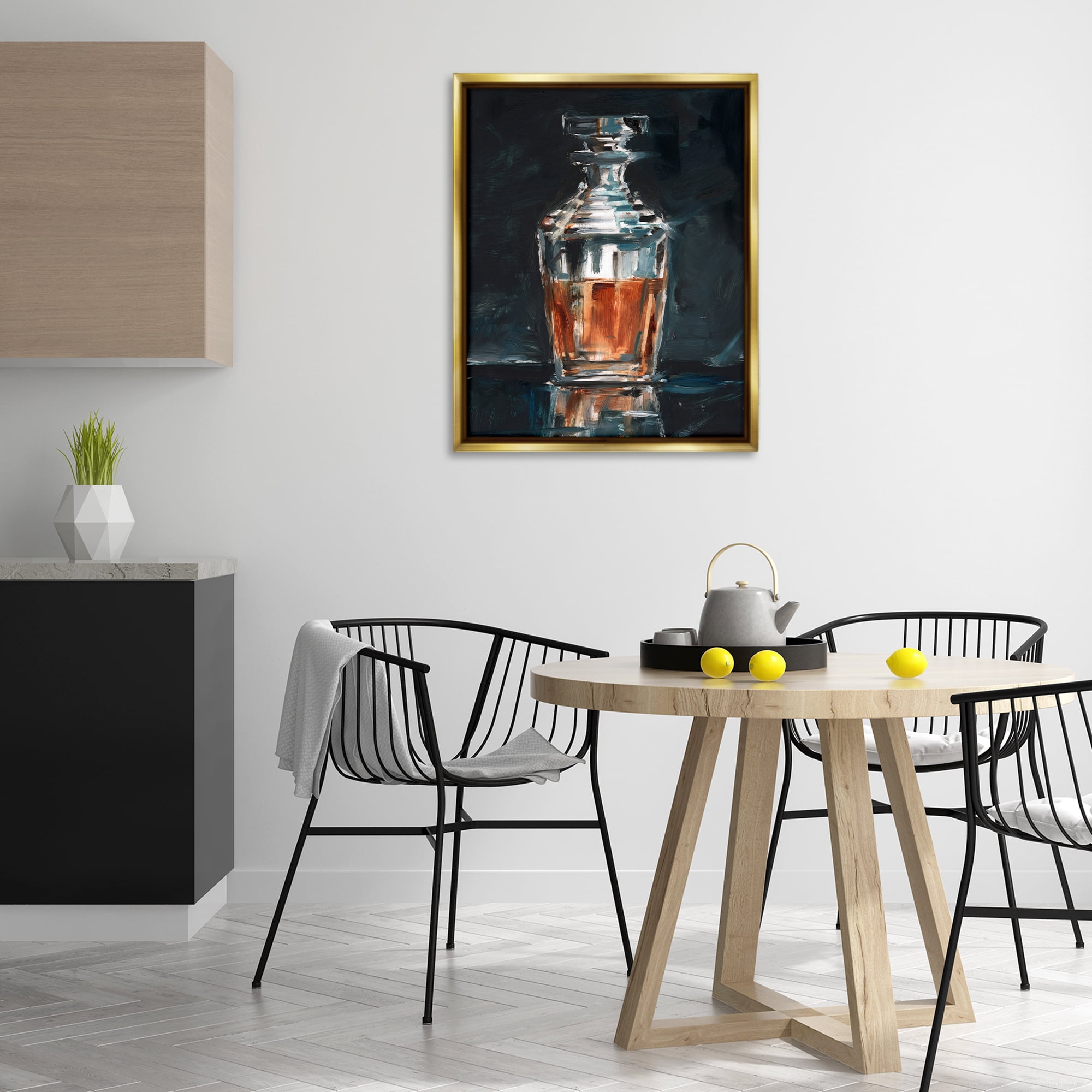 Stupell Industries Whiskey Decanter Still Life Food & Beverage Painting Gold Floater Framed Art Print Wall Art, 25 x 31