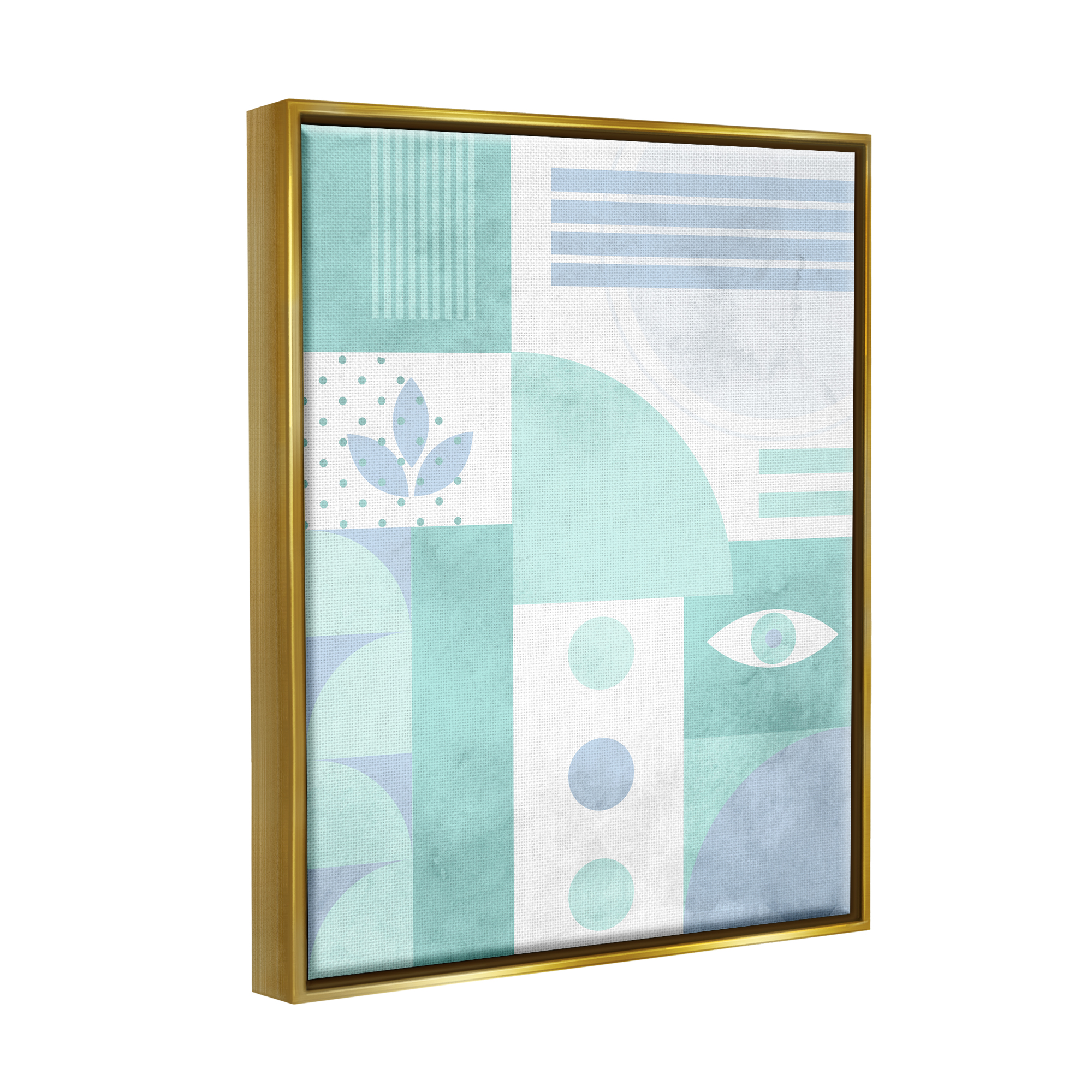 Stupell Industries Green Geometric Pattern Abstract Painting Gold Floater Framed Art Print Wall Art, 17 x 21
