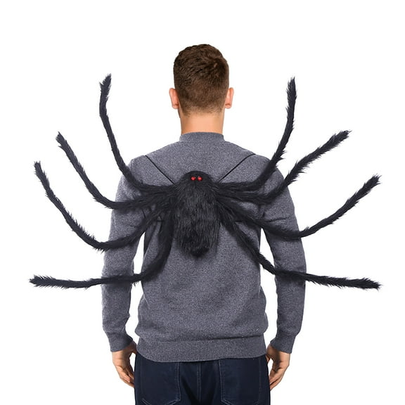 Halloween Spider Backpack clothes Realistic Horror Prop with Pocket Straps 1 Piece - Bendable Legs Portable Design(Black)