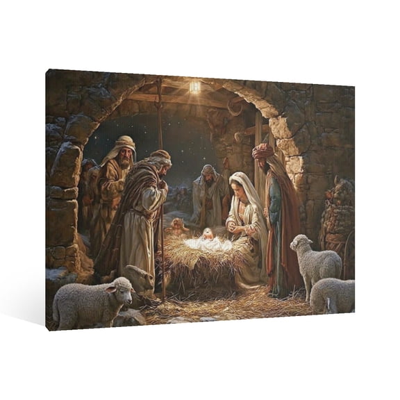 Vintage Jesus Nativity Scene Canvas Wall Art Paint , Christian Jesus Wall Art Decor,Christmas Wall Religious Artwork for Prayer Church Home Living Room,Bedroom Wall Decor Framed