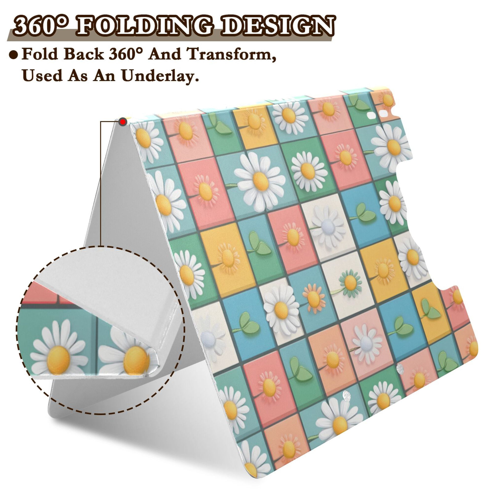 FORMRS A4 Clipboard Folder with Pen Holder Horizontal Foldable School Office Binder, Daisy Mosaic