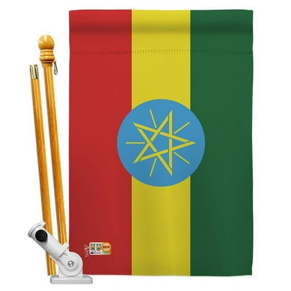 Americana Home & Garden AA-CY-HS-140080-IP-BO-D-US18-AG 28 x 40 in. Ethiopia Flags of the World Nationality Impressions Decorative Vertical Double Sided House Flag Set & Pole Bracket Hardware Flag Set