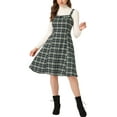 thumbnail image 1 of INSPIRE CHIC Robe à Bretelles pour Femmes Rétro à Carreaux Col Carré Robe Midi Ligne A m Vert, 1 of 6