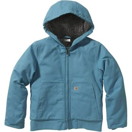 Carhartt Girls' Zip Front Flannel Quilt Lined Hooded Active Jac, Blue Moon, 7-8