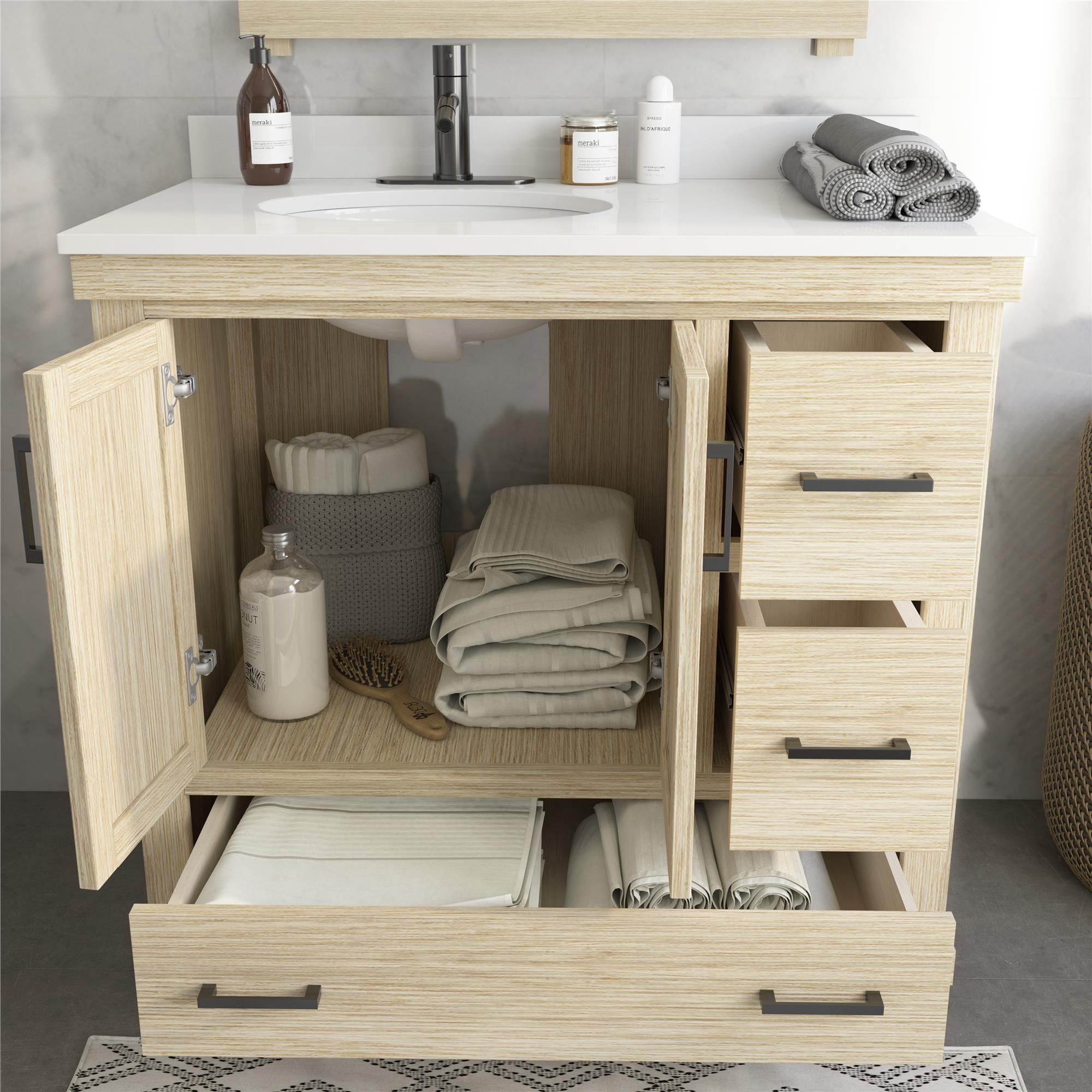 DHP Sunnybrooke 36 Inch Bathroom Vanity w/ Sink, Rustic White