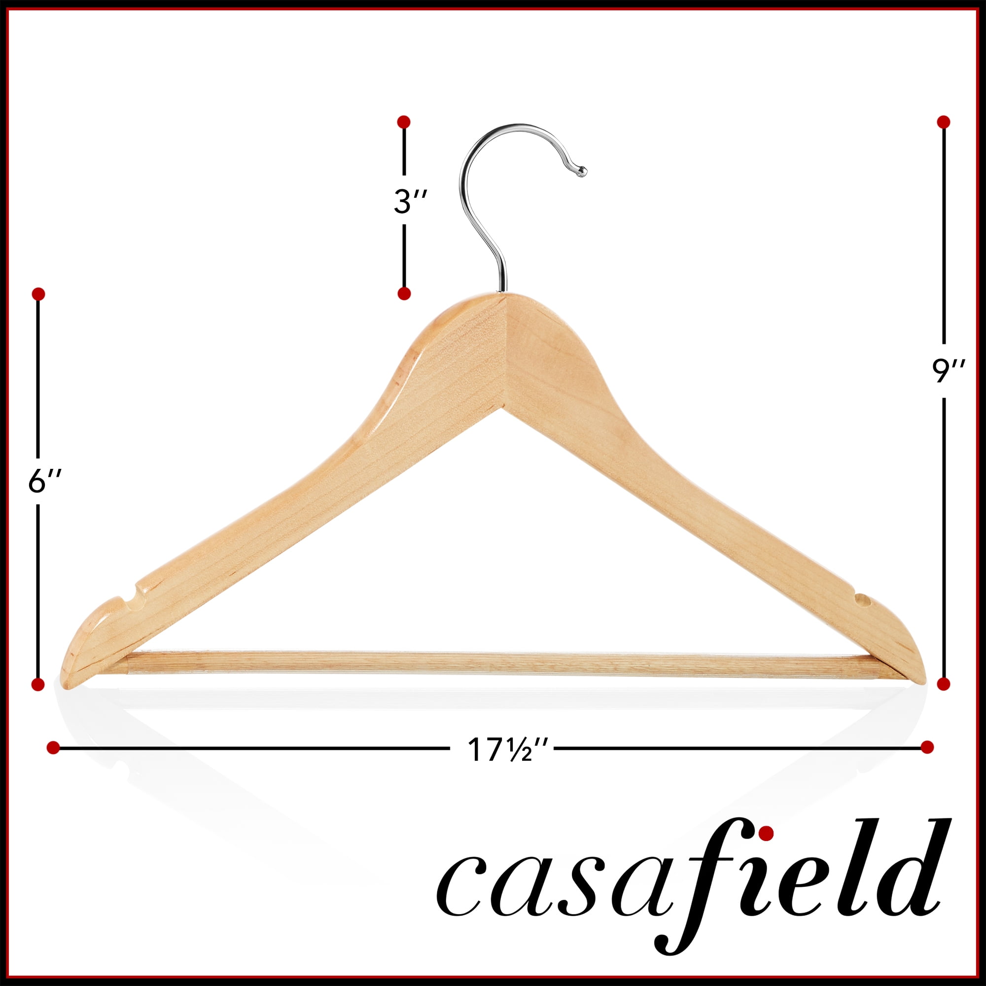 Casafield 40 Wooden Suit Hangers, Natural - Non-Slip Pant Bar & Swivel Hook