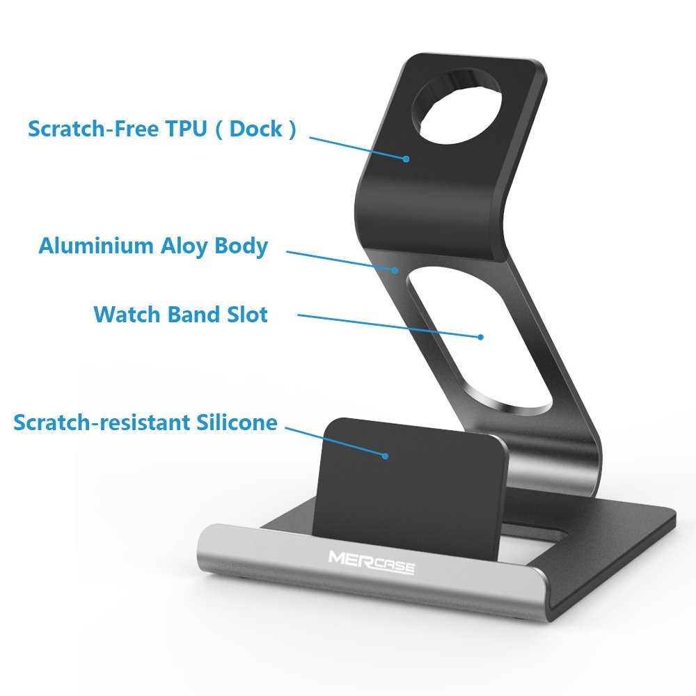 Apple Watch Stand, Night Stand Mode iWatch Charging Stand Bracket Docking Station Holder for Apple Watch Series 3/Series 2/Series 1 (42mm 38mm) iPhone X 8 8plus 7 7plus 6S 6plus - Space Grey - image 5 of 7