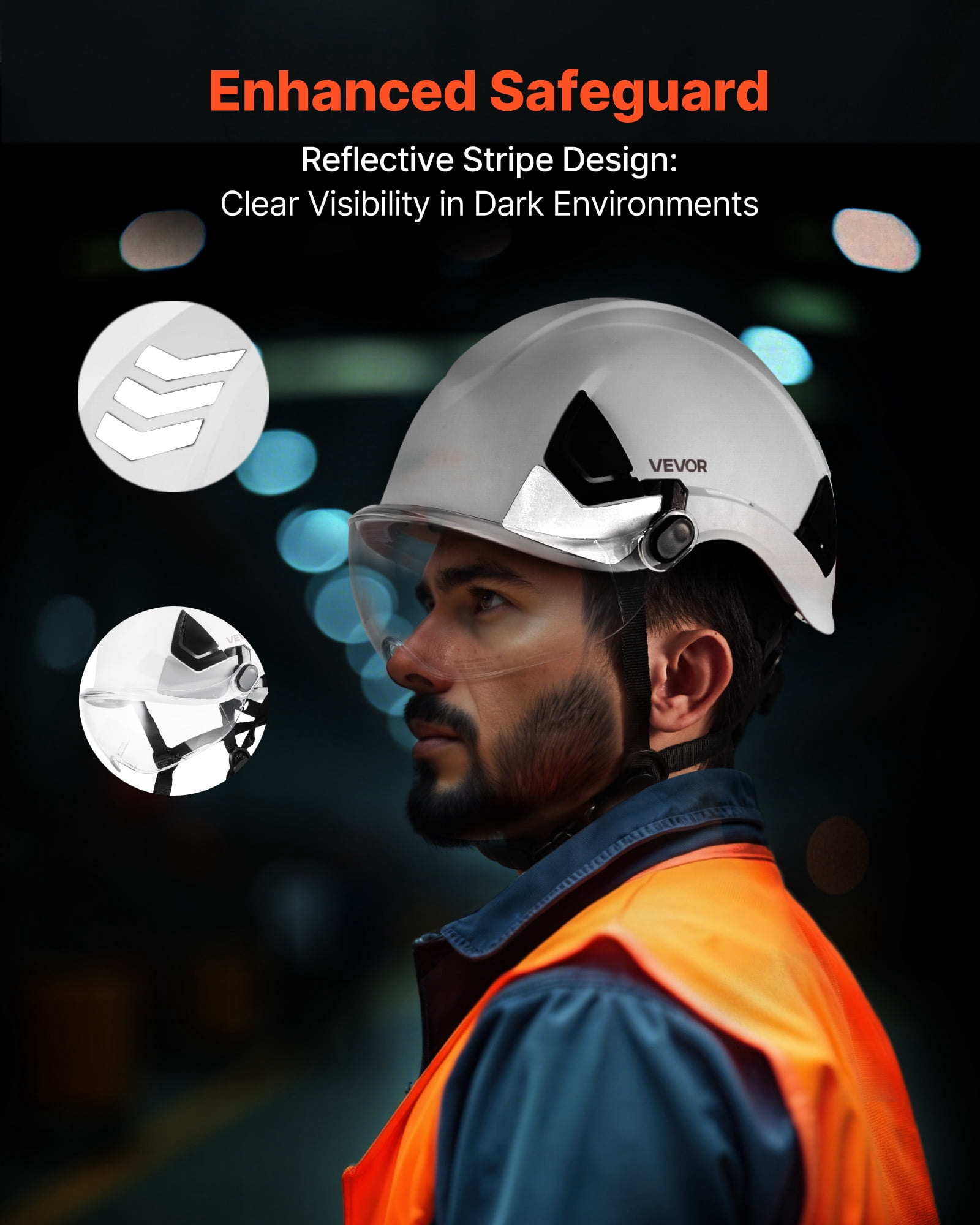 VEVOR Industrial Safety Helmet, ANSI/ISEA Z89.1 Approved ABS Hard Hat with Visor & 6-Point Ratchet Suspension, Adjustable Vented Hardhat for Men & Women, for Outdoor and Indoor Construction Workwear