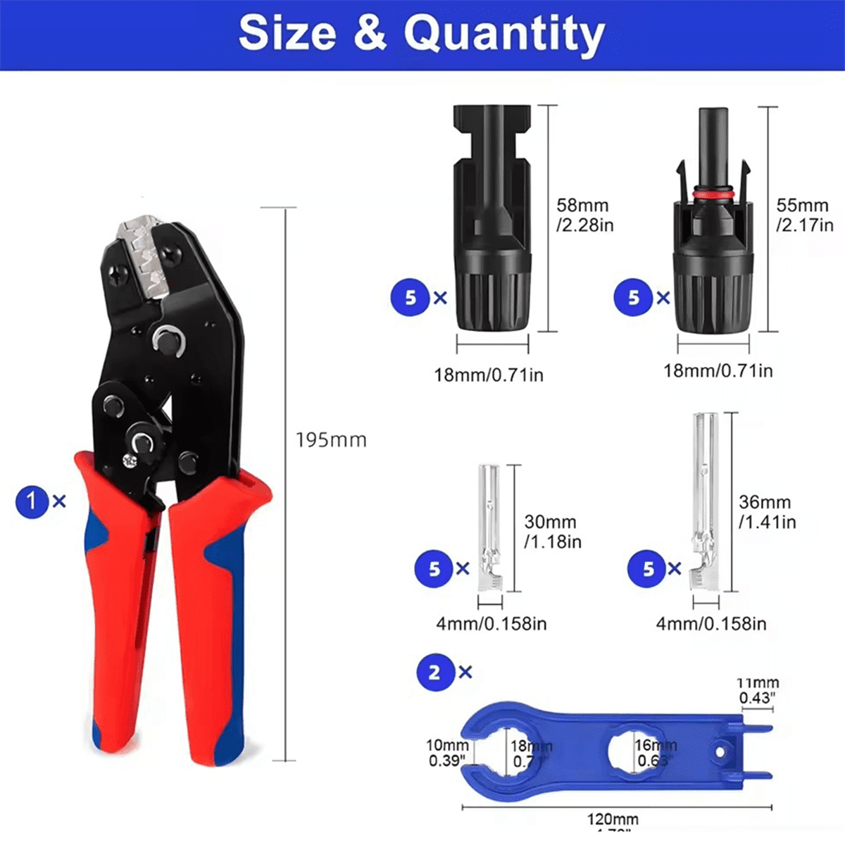 Solar Crimping Tool Set Photovoltaic Solar Connector Kit 1000V 30A Panel Solor Connectors for PV/ Cable 2.5/4/6mm2,1*Solar Crimping Tool Set,As Shown