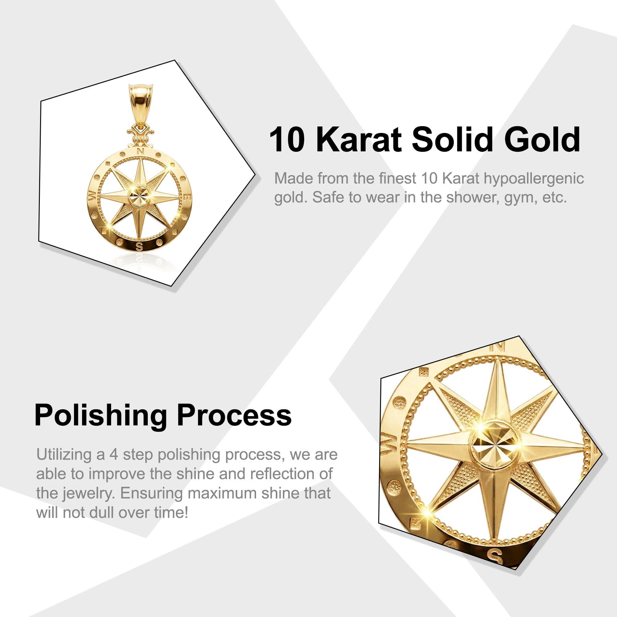 Charm America - Gold Small Compass Charm - 10 Karat Solid Gold