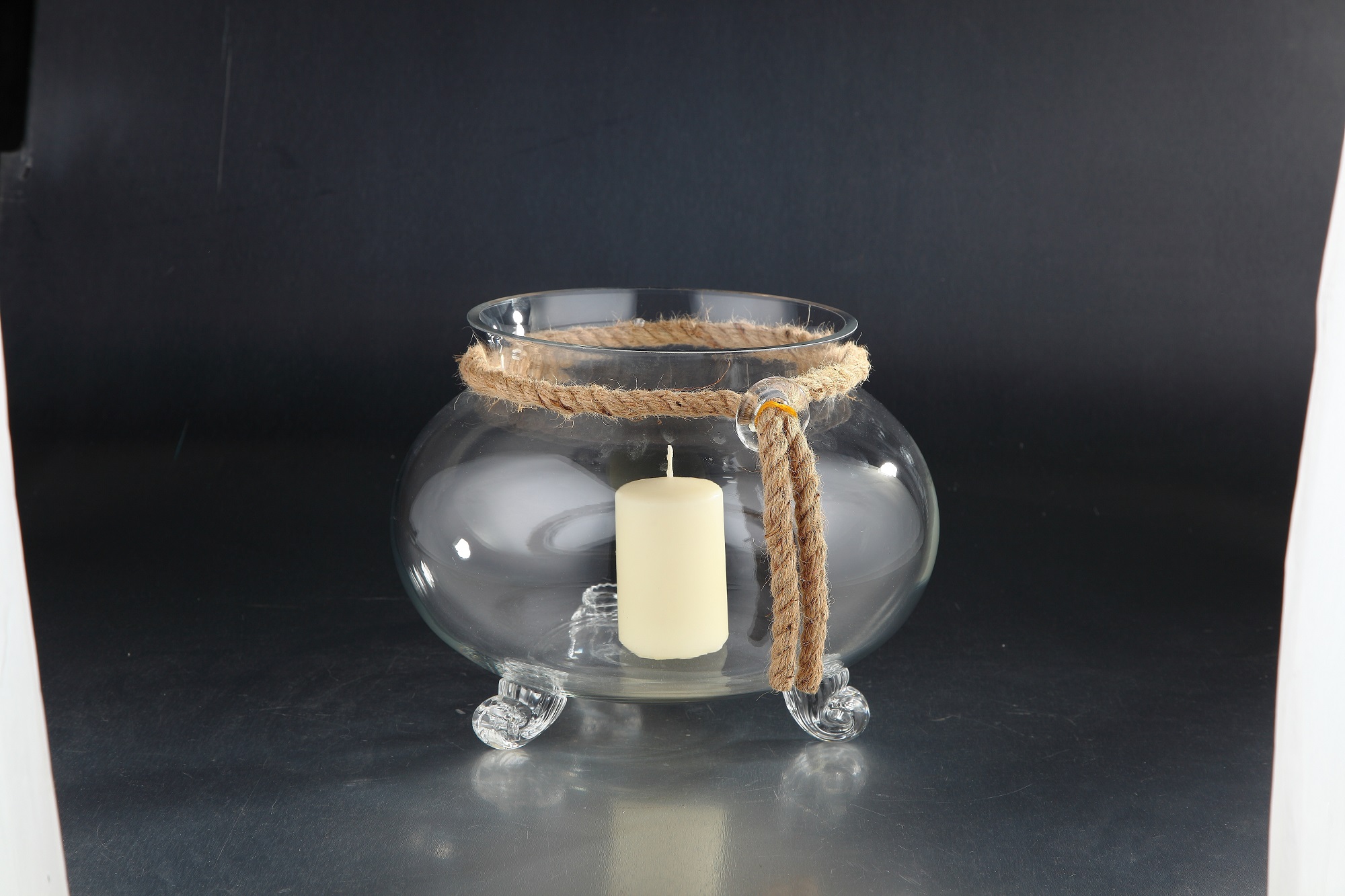 11.5" Clear Solid Hurricane Candle Holder with Jute Rope