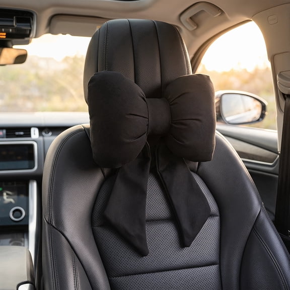 ChenHW Bow Car Headrest Pillow, 5.35 x 12.2 in Plush Neck Support Cushion for Travel, Driving, and Office Chair, Cute Decor