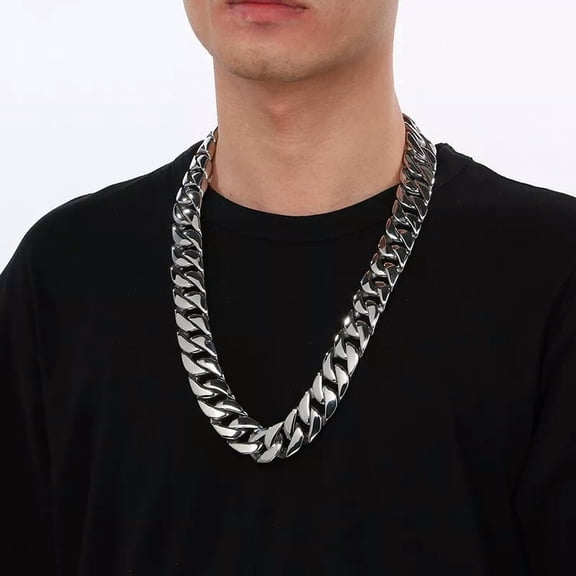 HOOUN Mens Choker Large Stainless Steel Miami Cuban Chain Necklace 24mm 26'' Polished